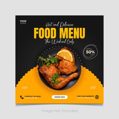 Sıcak ve lezzetli yemek menüsü ve restoran sosyal medya posta şablonu