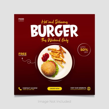 Sıcak ve lezzetli hamburger menüsü sosyal medya paylaşımı