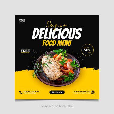 Süper lezzetli yemek menüsü sosyal medya posta şablonu