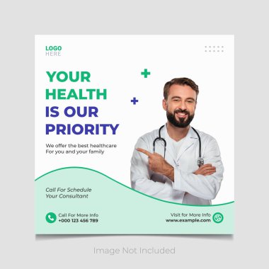 Tıbbi doktor ve sağlık sosyal medya tasarım vektörü şablonu