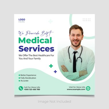 Tıbbi doktor ve sağlık sosyal medya tasarım vektörü şablonu