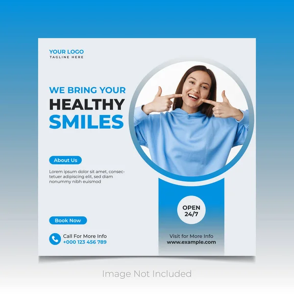 stock vector Dental clinic social media post template blue and white color