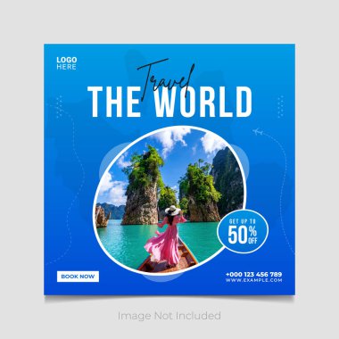 Dünyayı gezin sosyal medya posta vektör şablonu