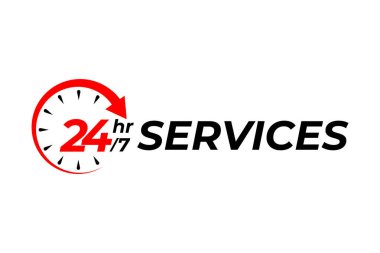 24 saatlik servis, saat sembolü illüstrasyonuyla günlük vektörü aç
