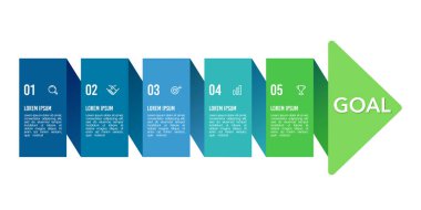 Infographic horizontal arrow 5 steps to success.