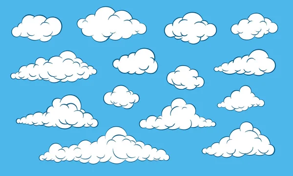 Zestaw Chmur Odizolowanych Błękitnym Niebie Rysuję Chmury Ilustracja Wektora — Wektor stockowy