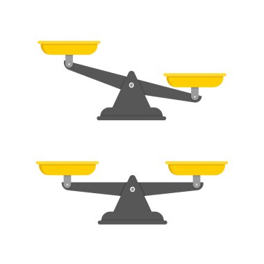 Balance and asymmetry of the scales. Standard scales, justice, Injustice, Libra, Vector illustration.