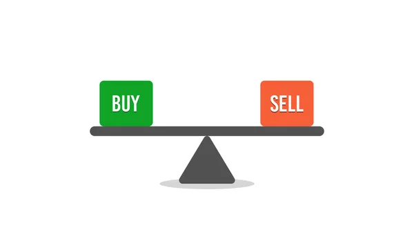 在股票市场上买和卖之间作出选择 买卖双方的偏见 — 图库矢量图片