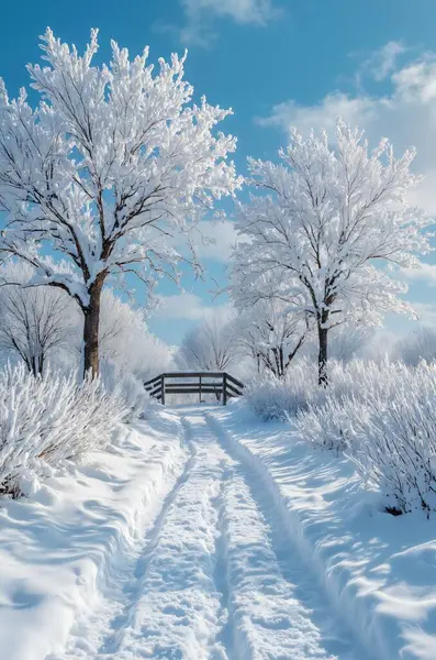 Karla kaplı ağaçları olan güzel bir manzara.