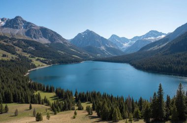 Güzel manzara, göl ve dağ sıraları