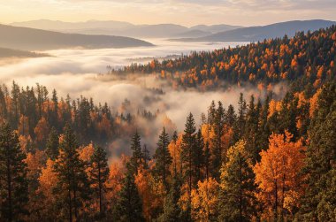 Ormandaki güzel sonbahar manzarası. Renkli sonbahar manzarası