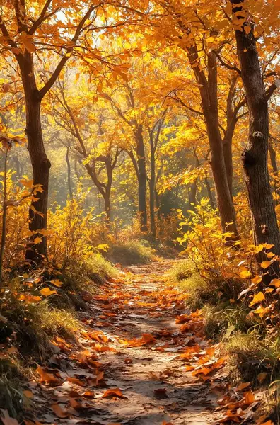 Ağaçlar ve yapraklarla dolu sonbahar manzarası