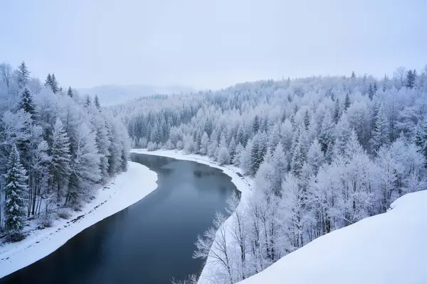 Kış Ormanında Donmuş Göl