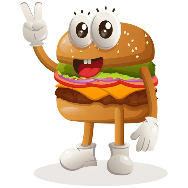 Mascotte Hamburger Mignon Design Avec Main Paix — Image vectorielle
