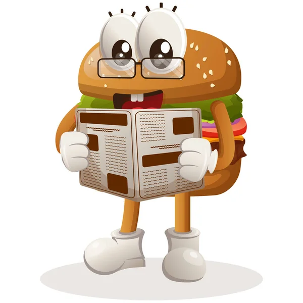 Mascotte Hamburger Mignon Design Lire Les Journaux — Image vectorielle