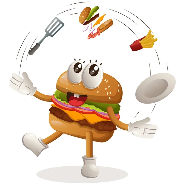 Mascotte Hamburger Mignon Design Cuisine Burger Frites Cuisine Chef — Image vectorielle