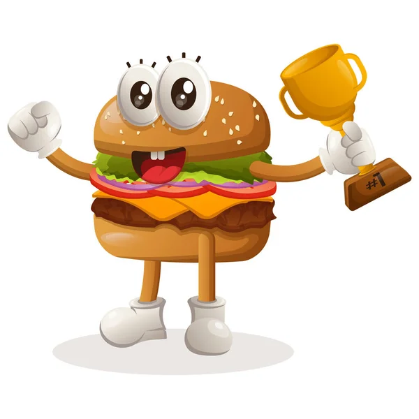 Cute Burger Winning Award Celebrating Success Perfect Food Store Small — Stock Vector