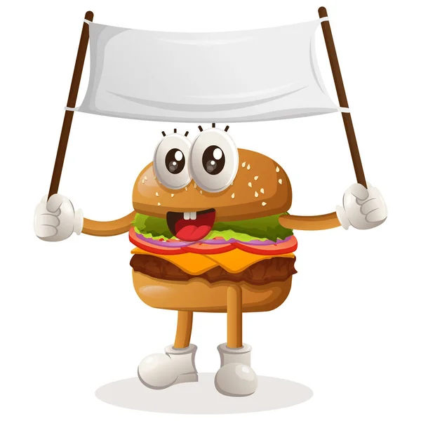 Mignon Hamburger Tenant Bannière Vierge Parfait Pour Les Magasins Alimentation — Image vectorielle