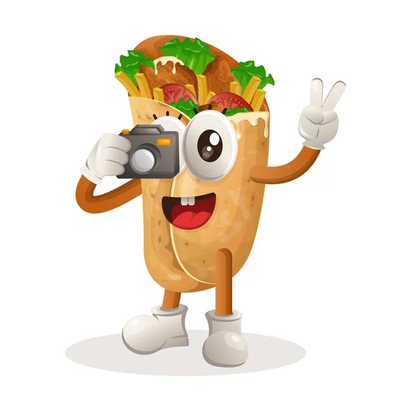 Mascote Burrito Bonito Tirar Foto Com Câmera Perfeito Para Loja — Vetor de Stock