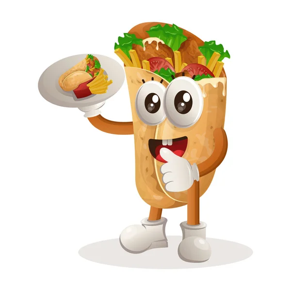 Mascote Burrito Bonito Servindo Sobremesas Garçons Perfeito Para Loja Alimentos — Vetor de Stock