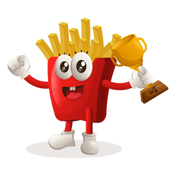 Cute French Fries Mascot Winning Award Celebrating Success Perfect Food — Stock Vector