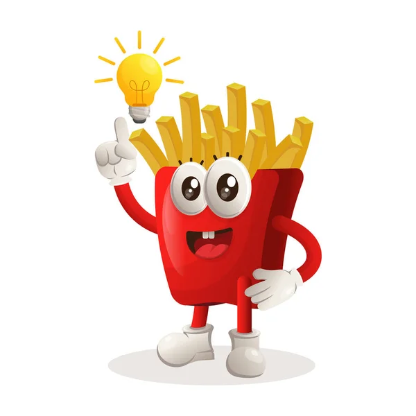 可爱的薯条吉祥物得到了一个想法 灯泡的想法 适用于食品店 小企业或电子商务 商品和贴纸 横幅促销 食品评论博客或Vlog Channe — 图库矢量图片