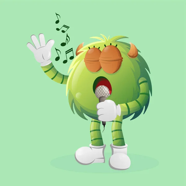 Cute Green Monster Singing Sing Song Perfect Kids Small Business — Stock Vector