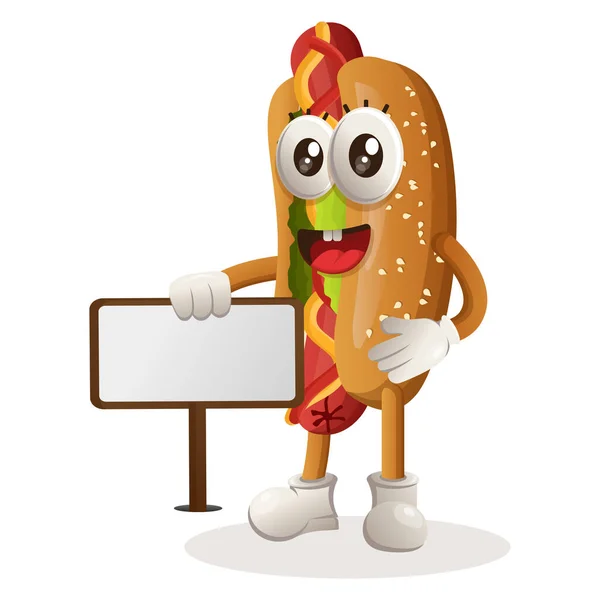 Mignonne Mascotte Hotdog Debout Côté Panneau Affichage Parfait Pour Les — Image vectorielle