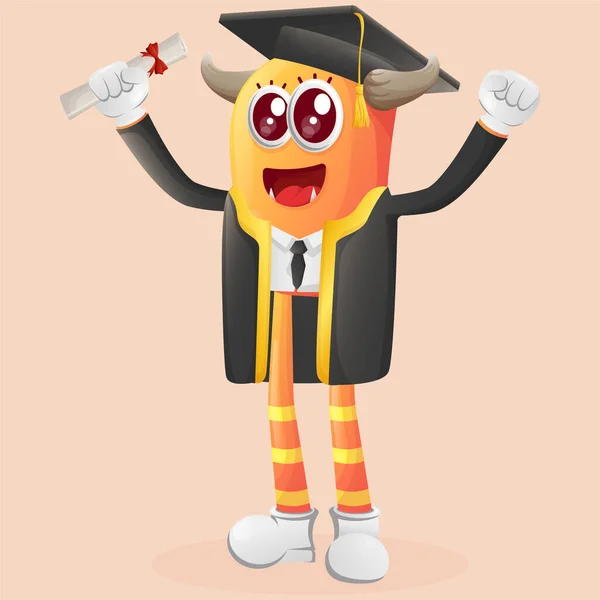 Mignon Monstre Orange Vient Être Diplômé Parfait Pour Les Enfants — Image vectorielle