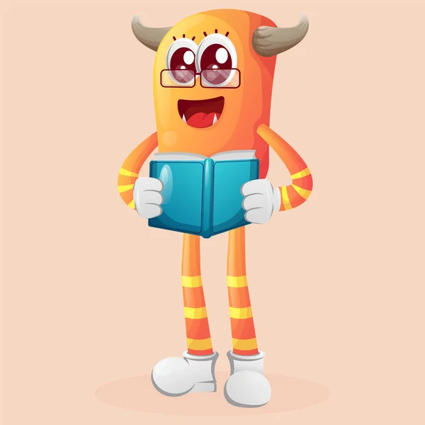 Schattig Oranje Monster Dat Een Boek Leest Perfect Voor Kinderen — Stockvector