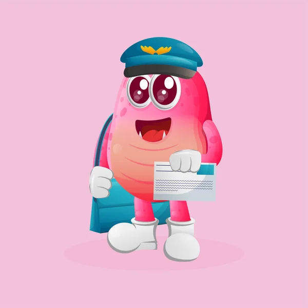 可爱的粉色怪物邮递员 适合儿童 小企业或电子商务 商品和贴纸 横幅促销 博客或Vlog Channe — 图库矢量图片