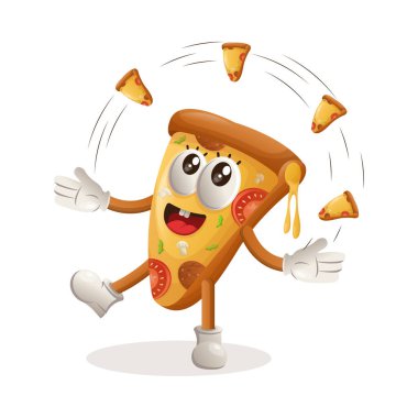 Pizzalı tatlı pizza maskotu serbest stili. Gıda mağazası, küçük işletme veya e-ticaret, ürün ve çıkartma, pankart tanıtımı, yemek eleştiri blogu veya vlog channe için mükemmel