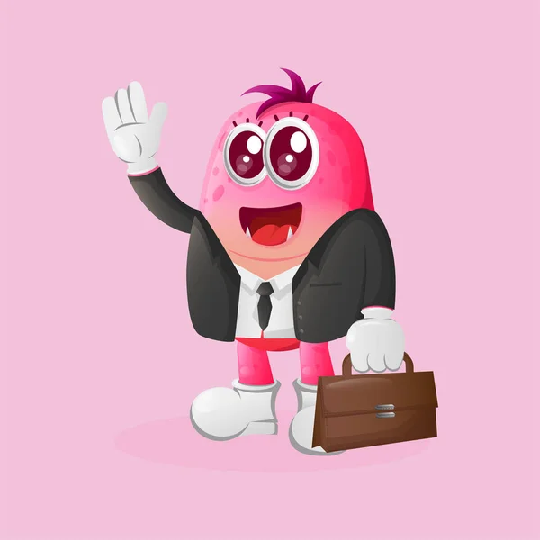 ピンクの可愛い怪物のビジネスマン 中小企業や電子商取引 商品やステッカー バナープロモーション ブログやVlogチャンネルに最適です — ストックベクタ
