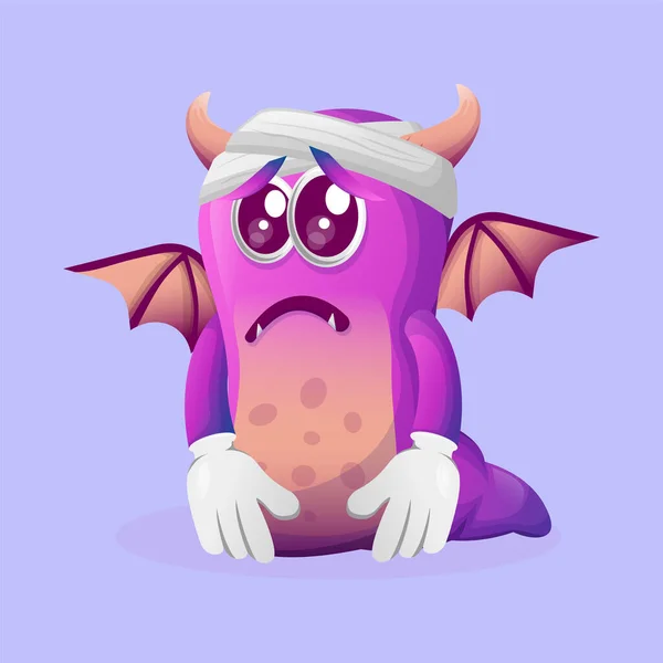 可爱的紫色怪物从伤害中恢复 适合儿童 小企业或电子商务 商品和贴纸 横幅促销 博客或Vlog Channe — 图库矢量图片