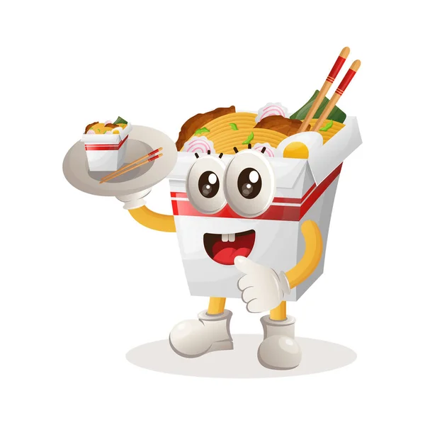 Drăguţă Mascotă Ramen Care Serveşte Deserturi Chelneri Perfect Pentru Magazin — Vector de stoc