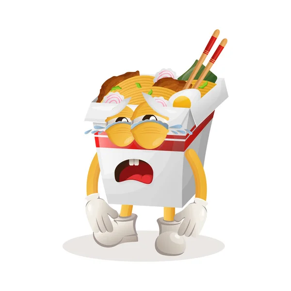 Mascote Ramen Bonito Chorando Perfeito Para Loja Alimentos Pequenas Empresas — Vetor de Stock