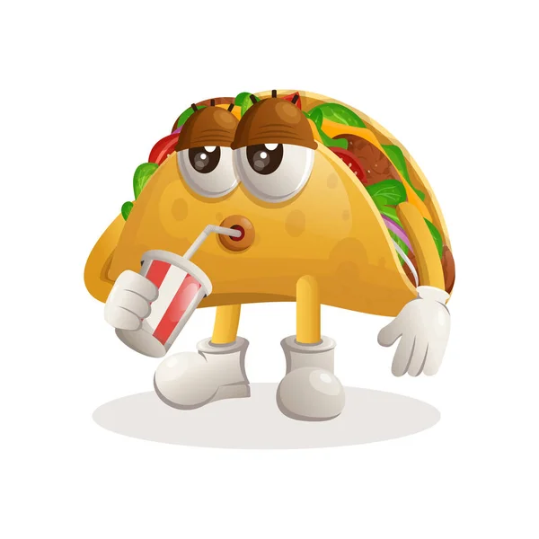 Χαριτωμένο Taco Μασκότ Πίνοντας Σόδα Κόλα Ιδανικό Για Καταστήματα Τροφίμων — Διανυσματικό Αρχείο