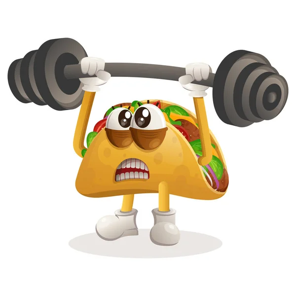 Cute Taco Kulturystyka Maskotka Sztangą Napinające Mięśnie Idealny Sklepu Spożywczego — Wektor stockowy