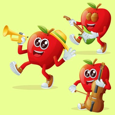 Müzik enstrümanları çalan bir grup sevimli elma karakteri. Çocuklar, eşyalar ve yapışkanlar için mükemmel.