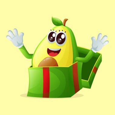 Hediye kutusunda sevimli avokado karakteri beliriyor. Çocuklar, eşyalar ve yapışkanlar için mükemmel.