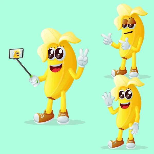 Conjunto Personajes Plátano Cuute Como Narcisista Perfecto Para Niños Mercadería — Archivo Imágenes Vectoriales