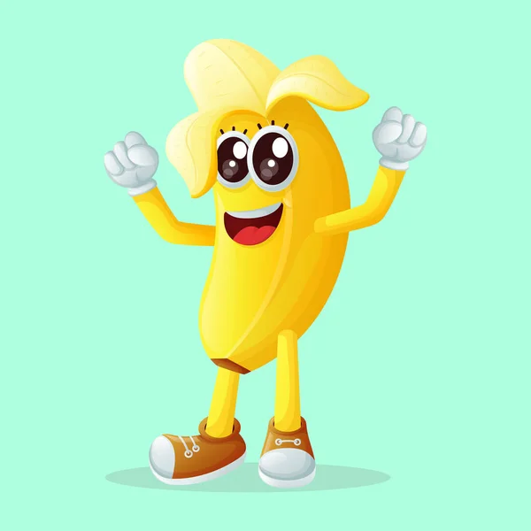Mignon Personnage Banane Faisant Signe Victoire Avec Main Parfait Pour — Image vectorielle
