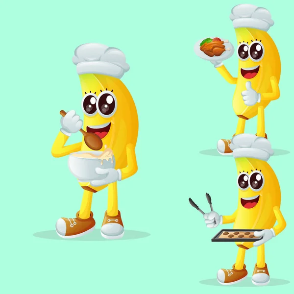 Conjunto Personagem Banana Bonito Cozinha Perfeito Para Crianças Mercadoria Adesivo — Vetor de Stock