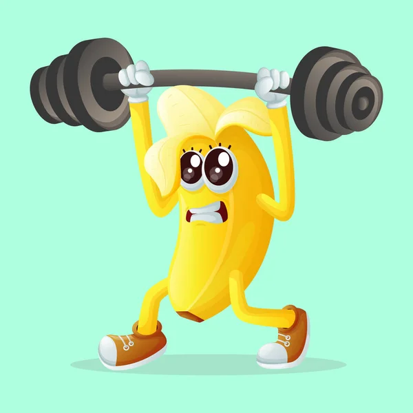 Lindo Personaje Plátano Levantando Pesas Perfecto Para Niños Mercadería Pegatina — Archivo Imágenes Vectoriales