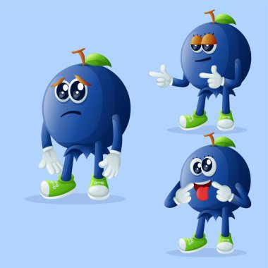 Farklı yüz ifadeleri olan bir grup şirin yabanmersini karakter. Çocuklar, eşyalar ve yapışkanlar için mükemmel.