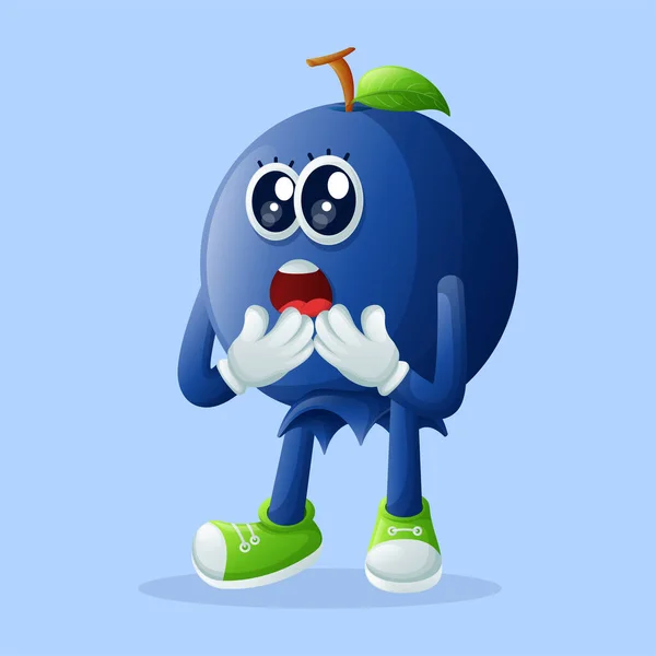 Karakter Blueberry Lucu Dengan Wajah Terkejut Dan Mulut Terbuka Sempurna - Stok Vektor