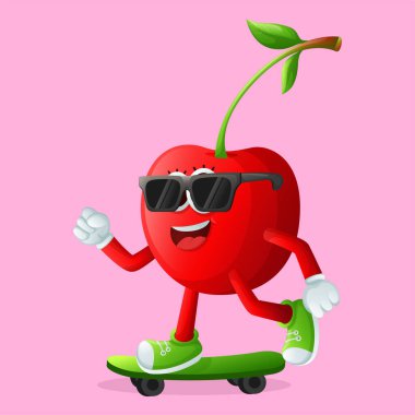 Tatlı vişneli kaykay karakteri. Çocuklar, ürünler ve çıkartmalar için mükemmel, afiş promosyonu veya blo