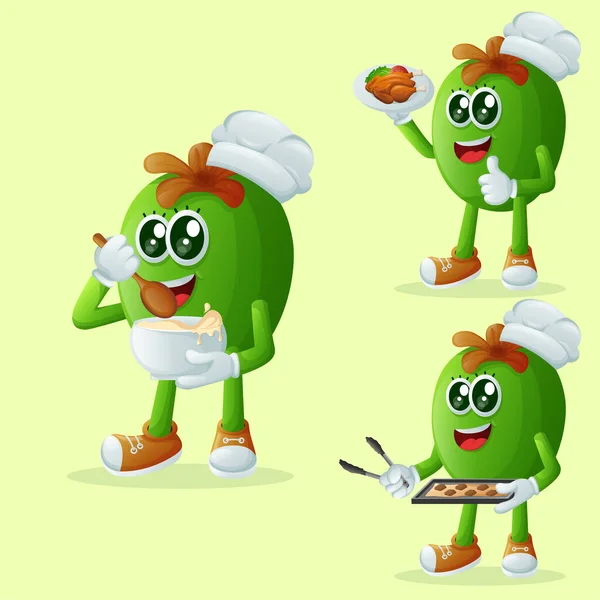 Set Personaj Feijoa Drăguț Bucătărie Perfect Pentru Copii Mărfuri Autocolante — Vector de stoc