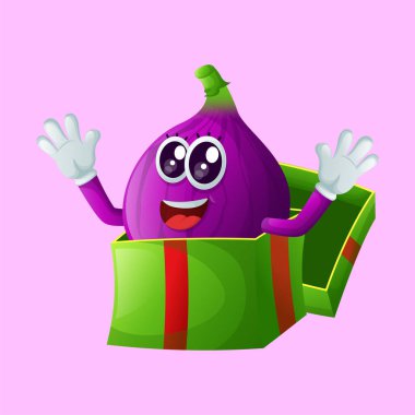 Hediye kutusunda sevimli bir incir karakteri beliriyor. Çocuklar, eşyalar ve yapışkanlar için mükemmel.