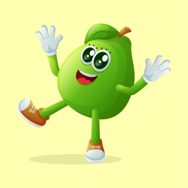 Mutlu bir ifadeyle gülümseyen sevimli guava karakteri. Çocuklar, eşyalar ve yapışkanlar için mükemmel.